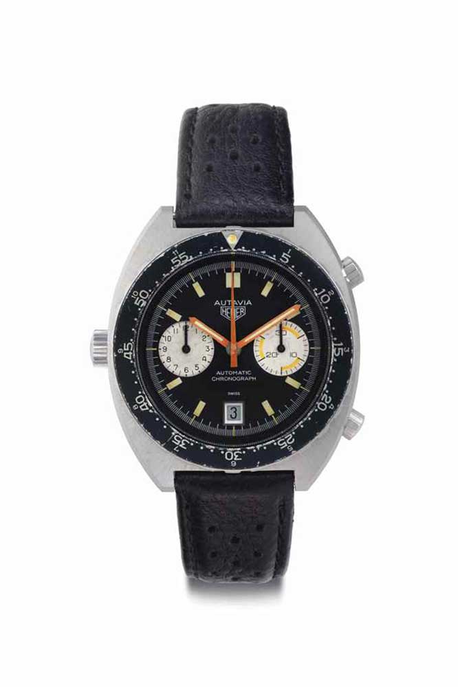 Lot 133: Heuer. A Fine and Large Stainless Steel Automatic Chronograph Wristwatch with Date, Made for the Kenyan Air Force