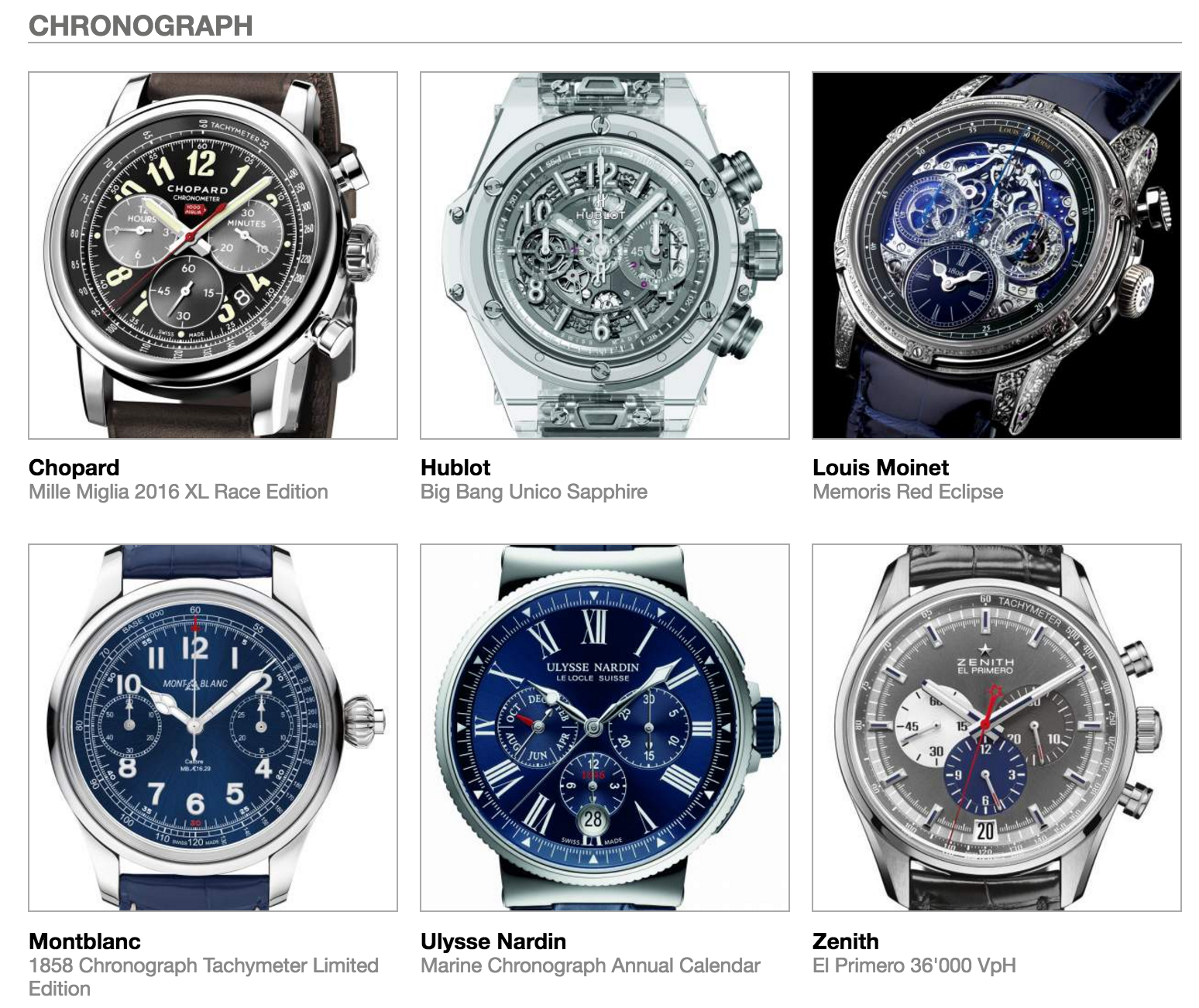 Pre-selected Chronograph watches in the 2016 GPHG