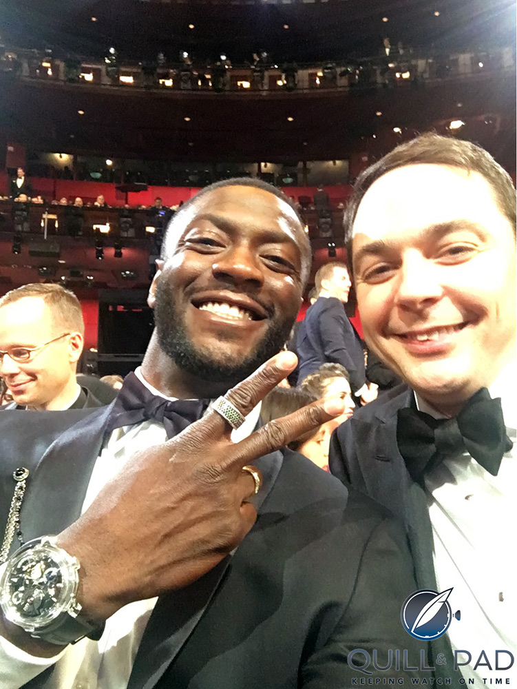 Aldus Hodge wearing a Greubel Forsey Double Tourbillon 30° Technique Sapphire at the 2017 Academy Awards ceremony