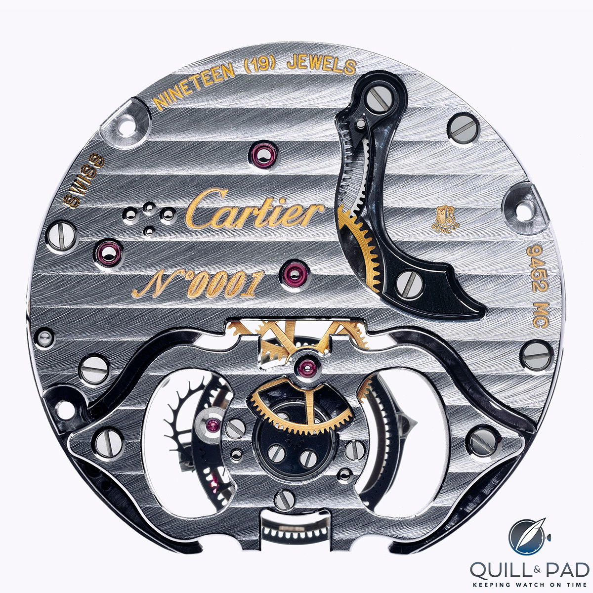 The Geneva Seal is visible at 2 o'clock on this Cartier movement