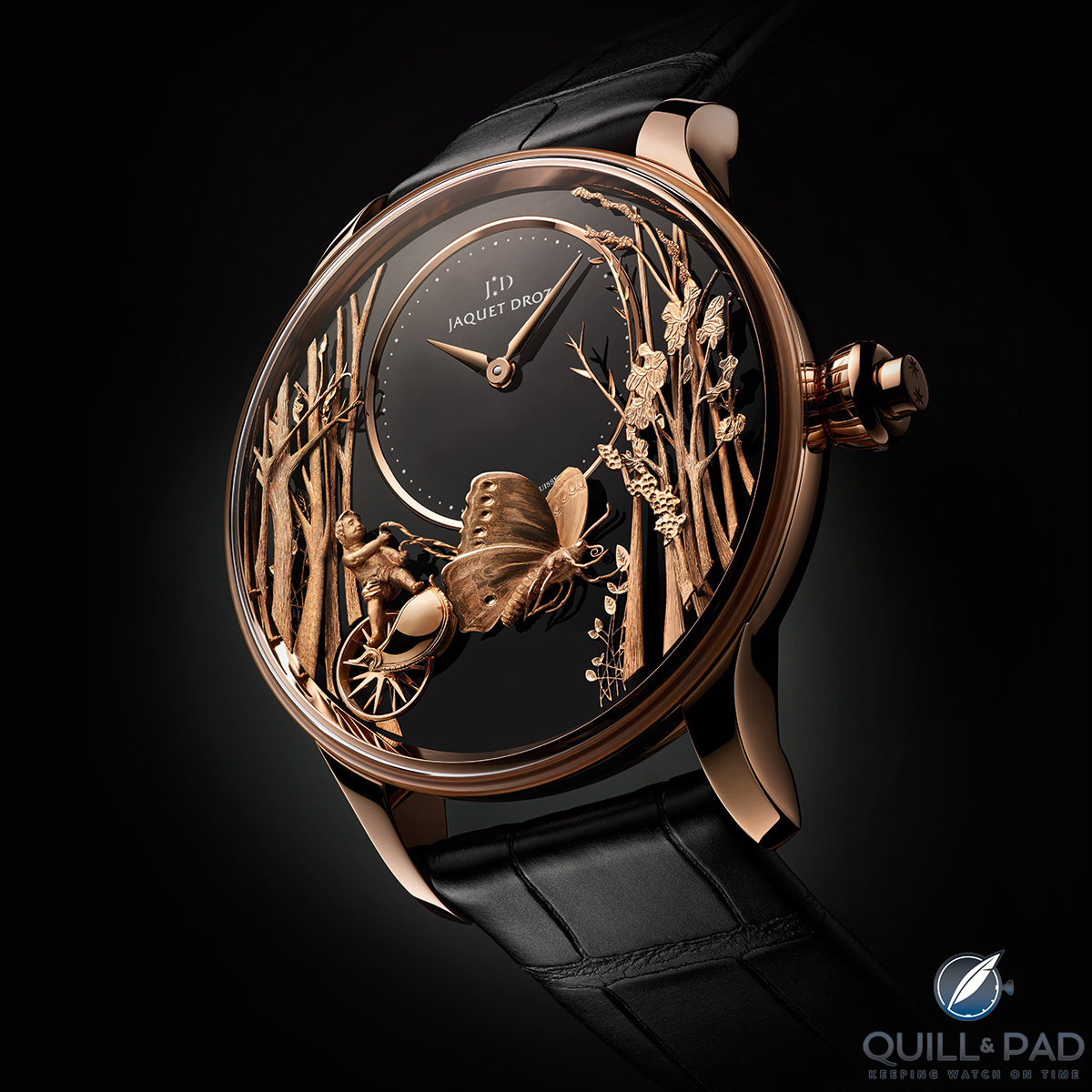 Jaquet Droz Loving Butterfly Automaton in red gold