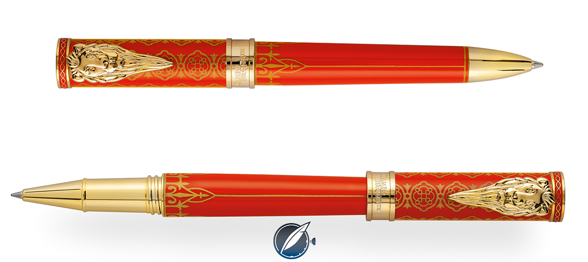 Montegrappa 'Game of Thrones' House Lannister ball point (top) and roller ball