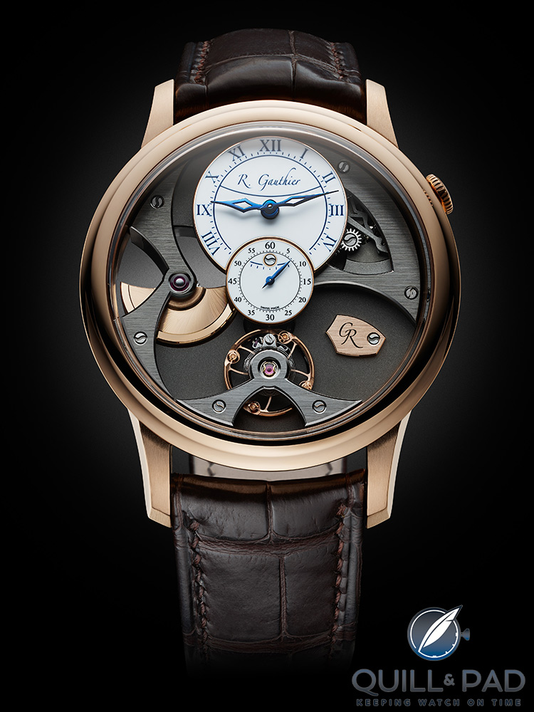 Romain Gauthier Insight micro-rotor in limited edition red gold with white enamel dial