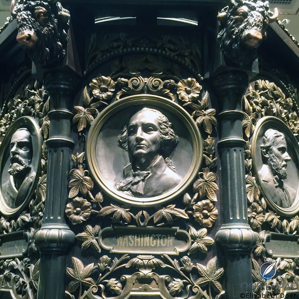 Bas-relief bust of George Washington on the clock in the Waldorf Astoria hotel, New York
