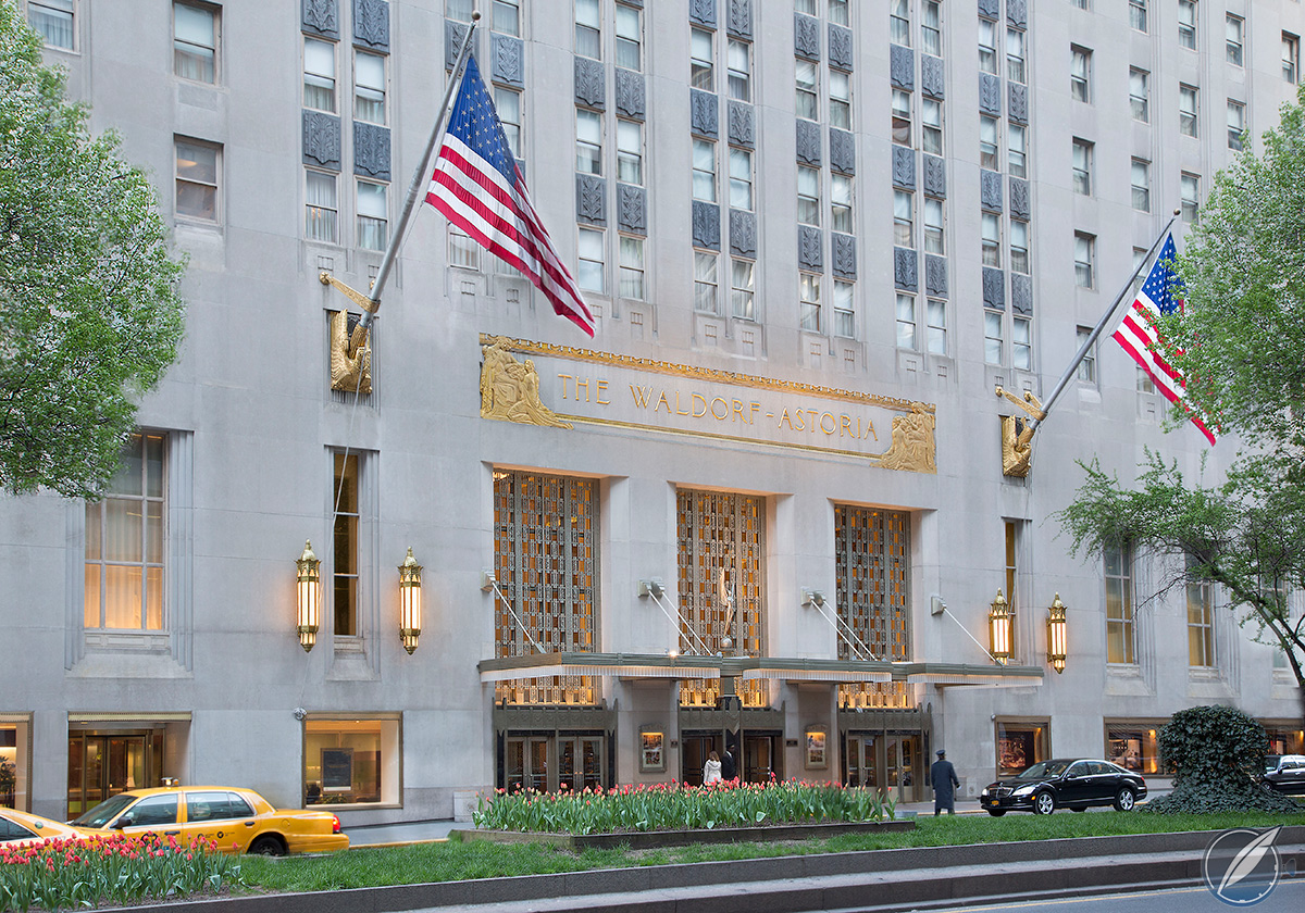 Park Avenue entrance of the Waldorf Astoria hotel, New York