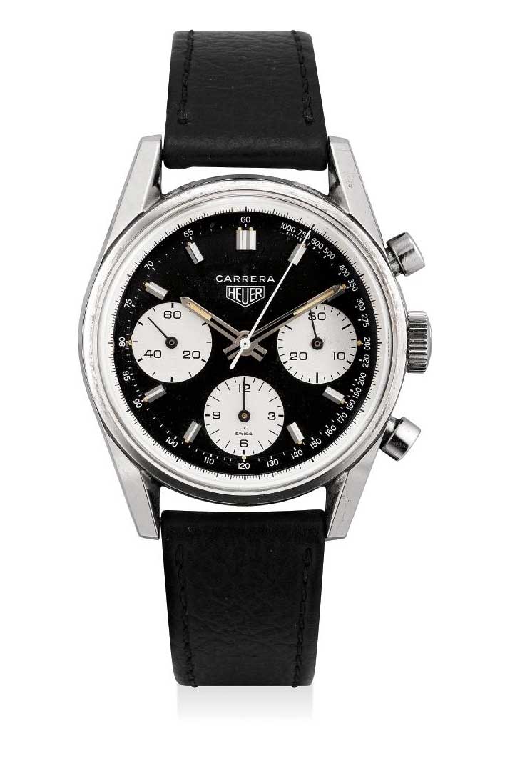 1968 Heuer Carrera Ref. 2447NST stainless steel chronograph wristwatch with tachymetre scale