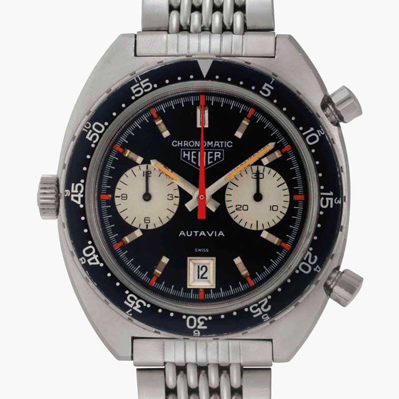 Lot 139: Heuer. A Very Fine and Rare Stainless Steel Automatic Chronograph Wristwatch with Date and Bracelet