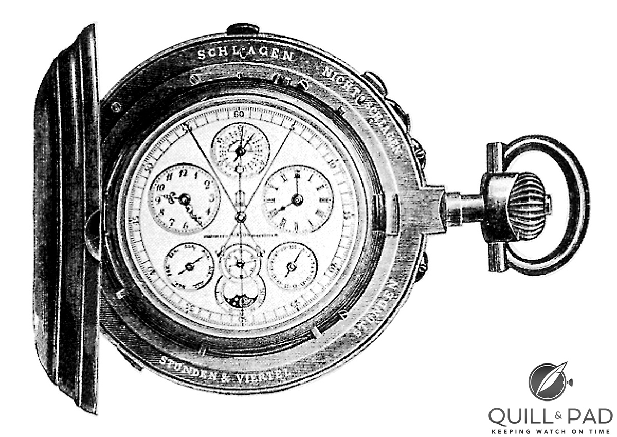 The Union Universaluhr, which came forth from Johannes Dürrstein’s company, was for many years the most complicated pocket watch in the world with 18 complications