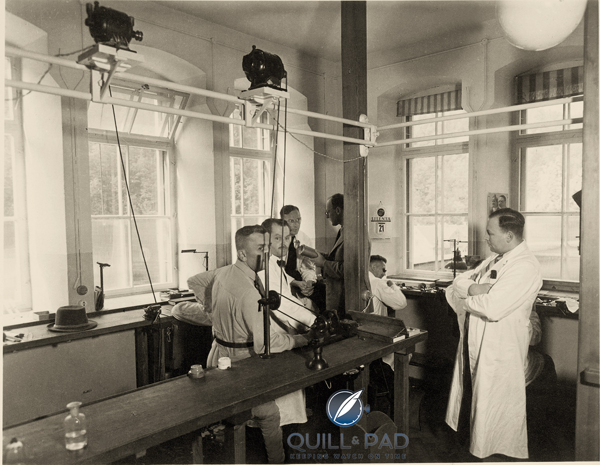 Dr. Ernst Kurtz and some of his watchmakers at Ufag in 1939
