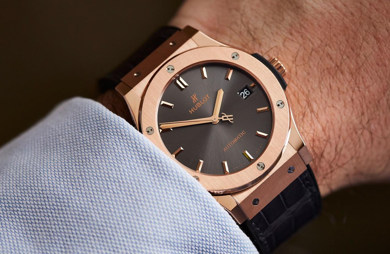The Hublot Classic Fusion Racing Grey in King Gold on hand